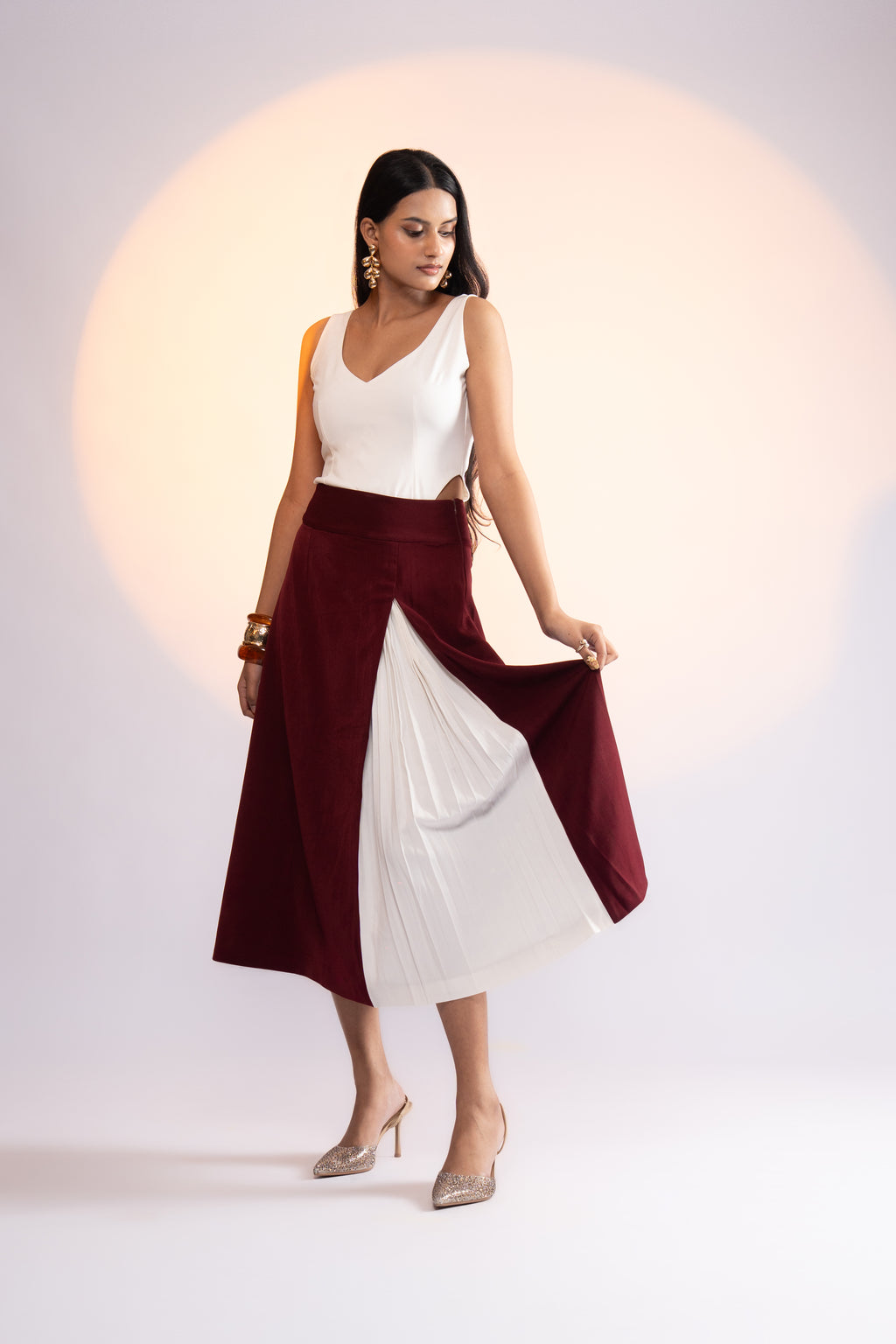 Addendum Pleaded Maroon Skirt