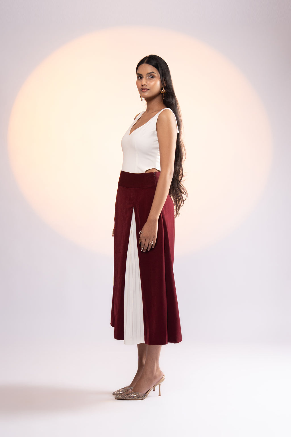 Addendum Pleaded Maroon Skirt